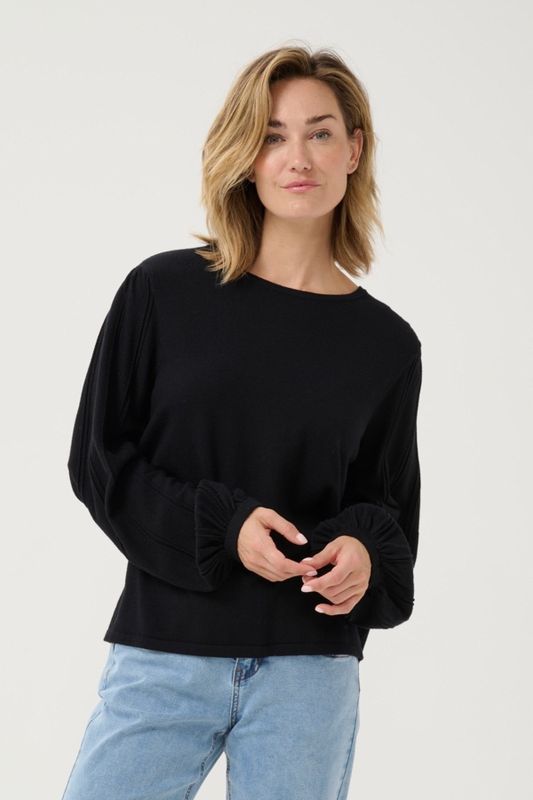 Cream Chandail tricot léger noir detail manches 10613230