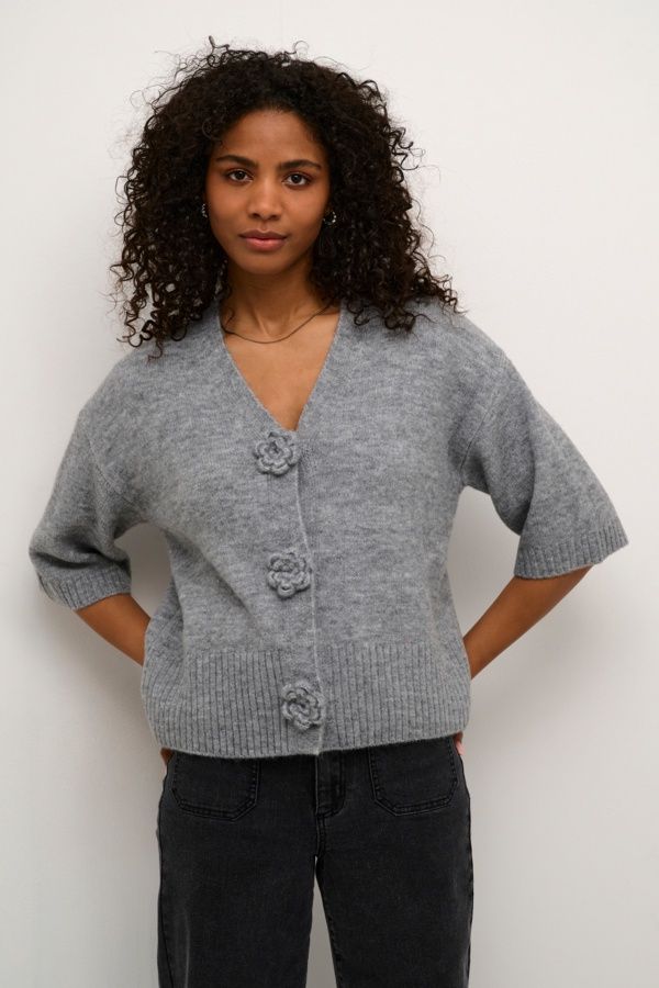 Kaffe Cardigan gris melange avec fleurs 10509480