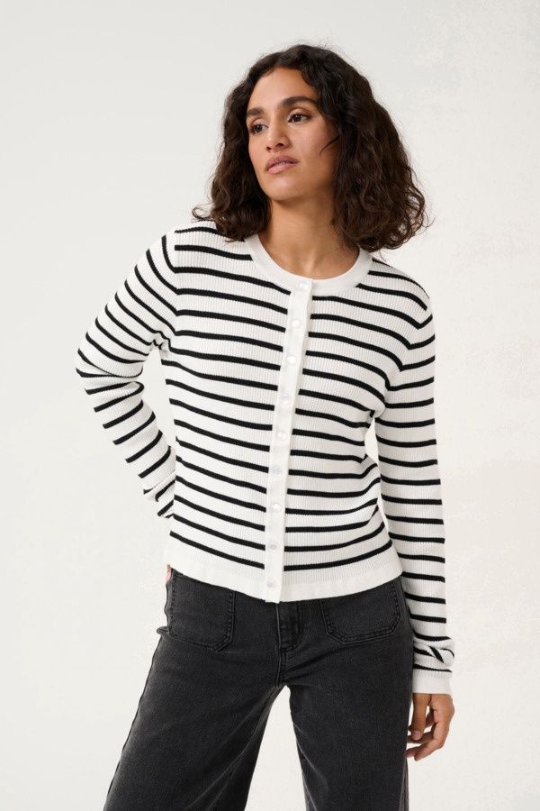 Kaffe Cardigan offwhite rayures noires 10509523