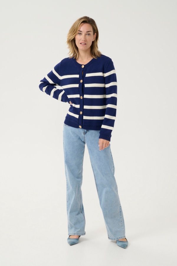 Cream Cardigan rayures offwhite/ocean boutons dorés 10613172