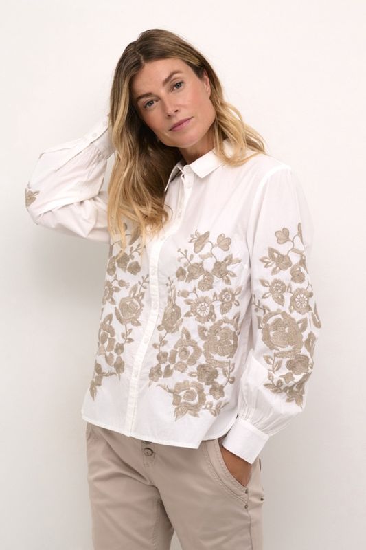 Cream Blouse offwhite broderie fleurs sable 10613220
