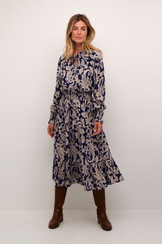 Cream Robe longue marine motifs paisley sable 10613157