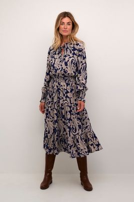 Cream Robe longue marine motifs paisley sable 10613157