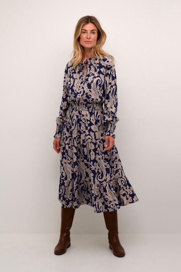Cream Robe longue marine motifs paisley sable 10613157