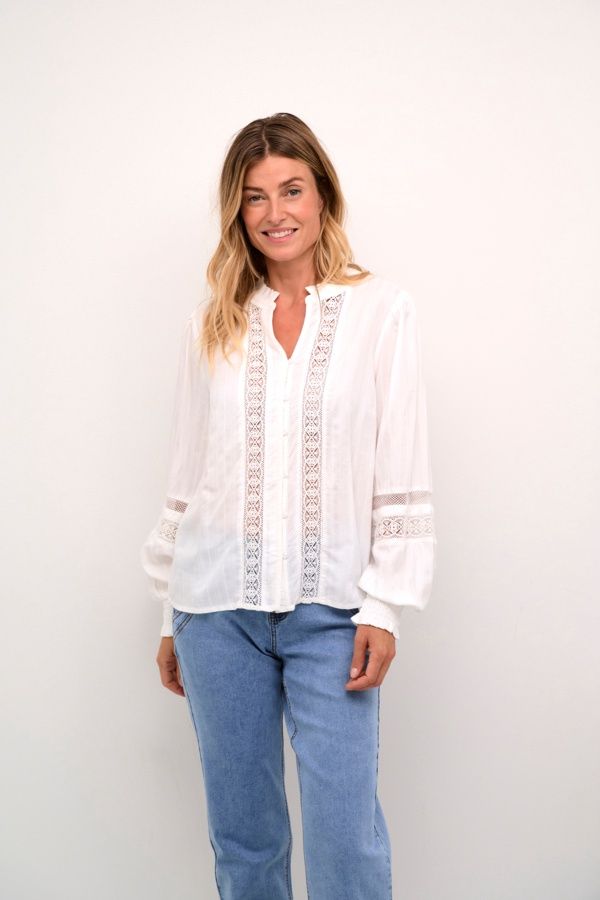 Cream Blouse offwhite detail insertion broderie avant et manches 10613166