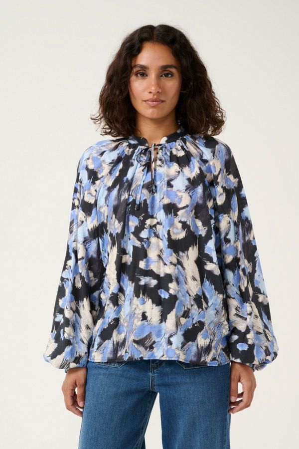 Kaffe Blouse imprimée bleu noir graphique 10509353