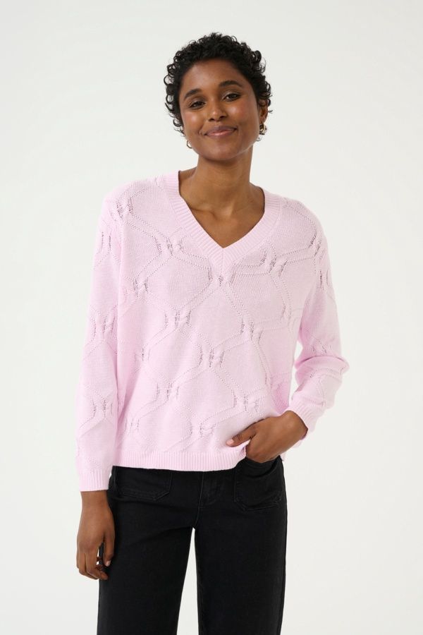Kaffe Chandail pull tricot col V manches longues lilac snow 10509159