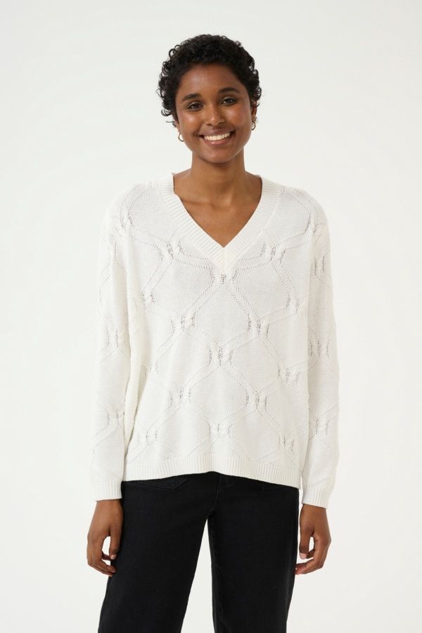 Kaffe Chandail tricot offwhite manches longues col V 10509159