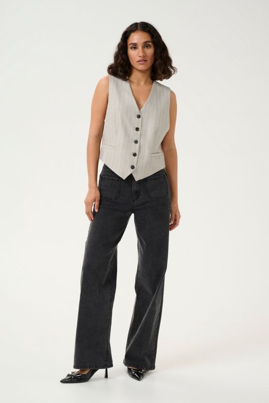 Kaffe Gilet boutonné gris à rayures 10509513