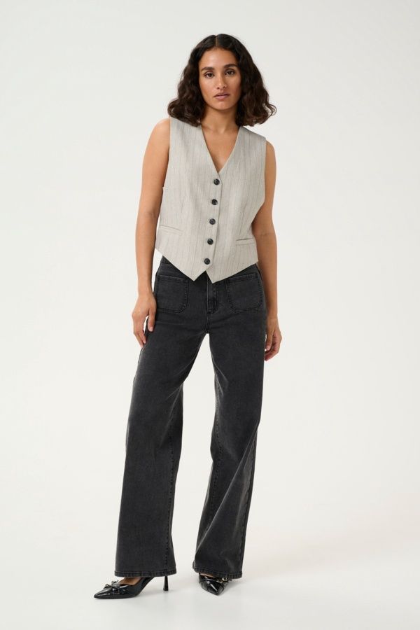 Kaffe Gilet boutonné gris à rayures 10509513