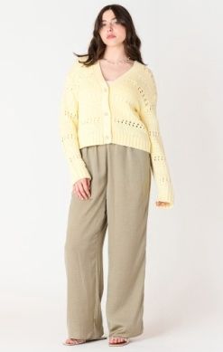 Dex Cardigan jaune tricot ajouré boutons brillants 2527251