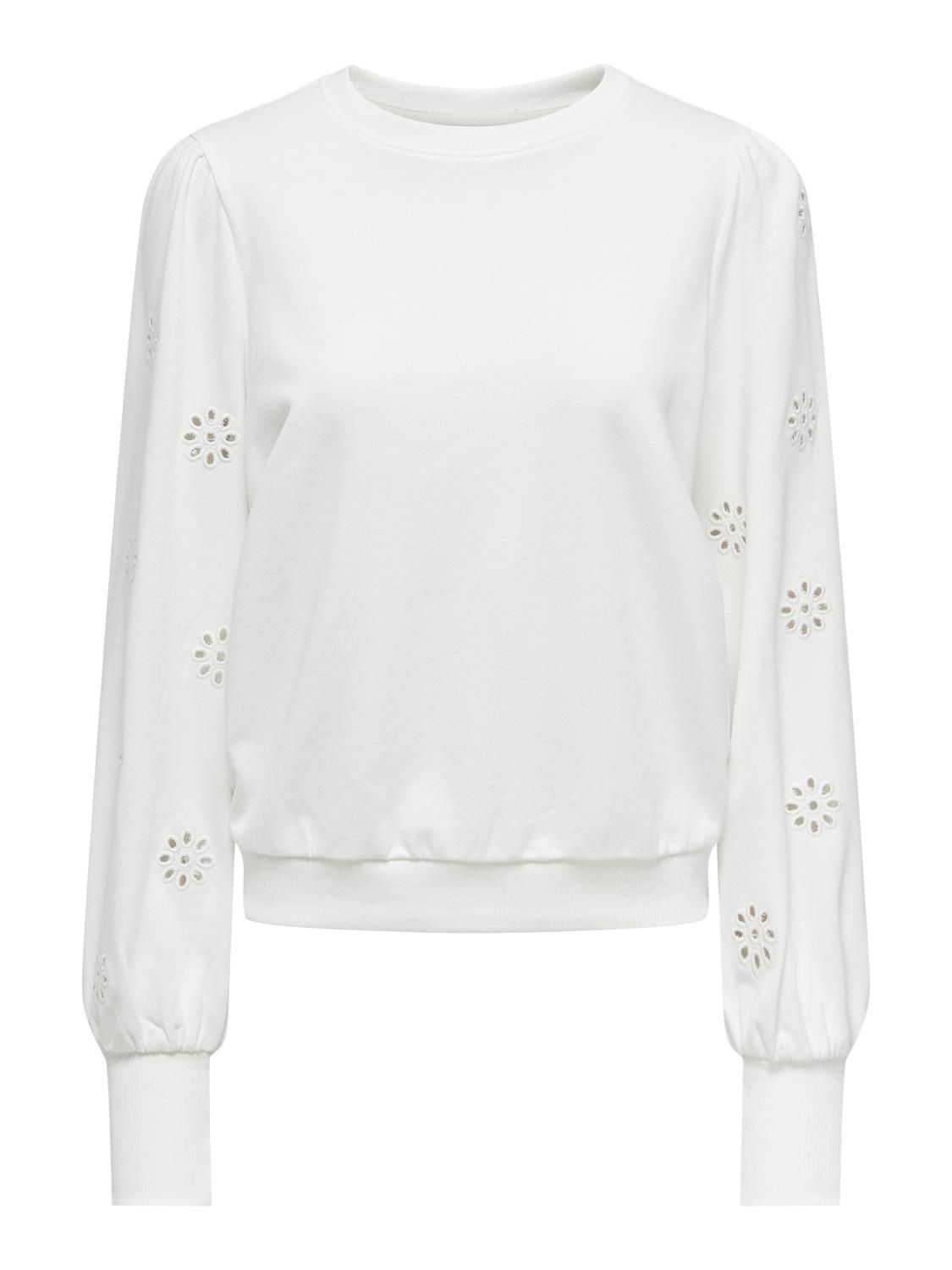 Only Chandail crewneck blanc manches broderie papillons 15315687
