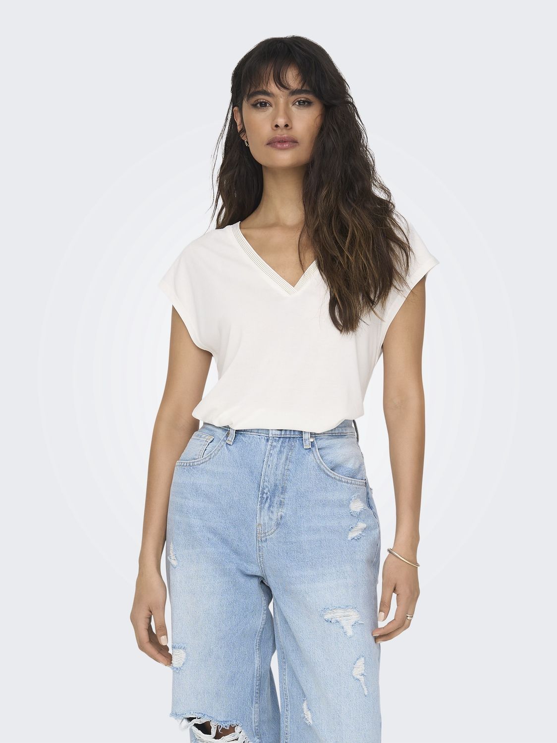 Only T-Shirt offwhite col V detail lurex 15285624