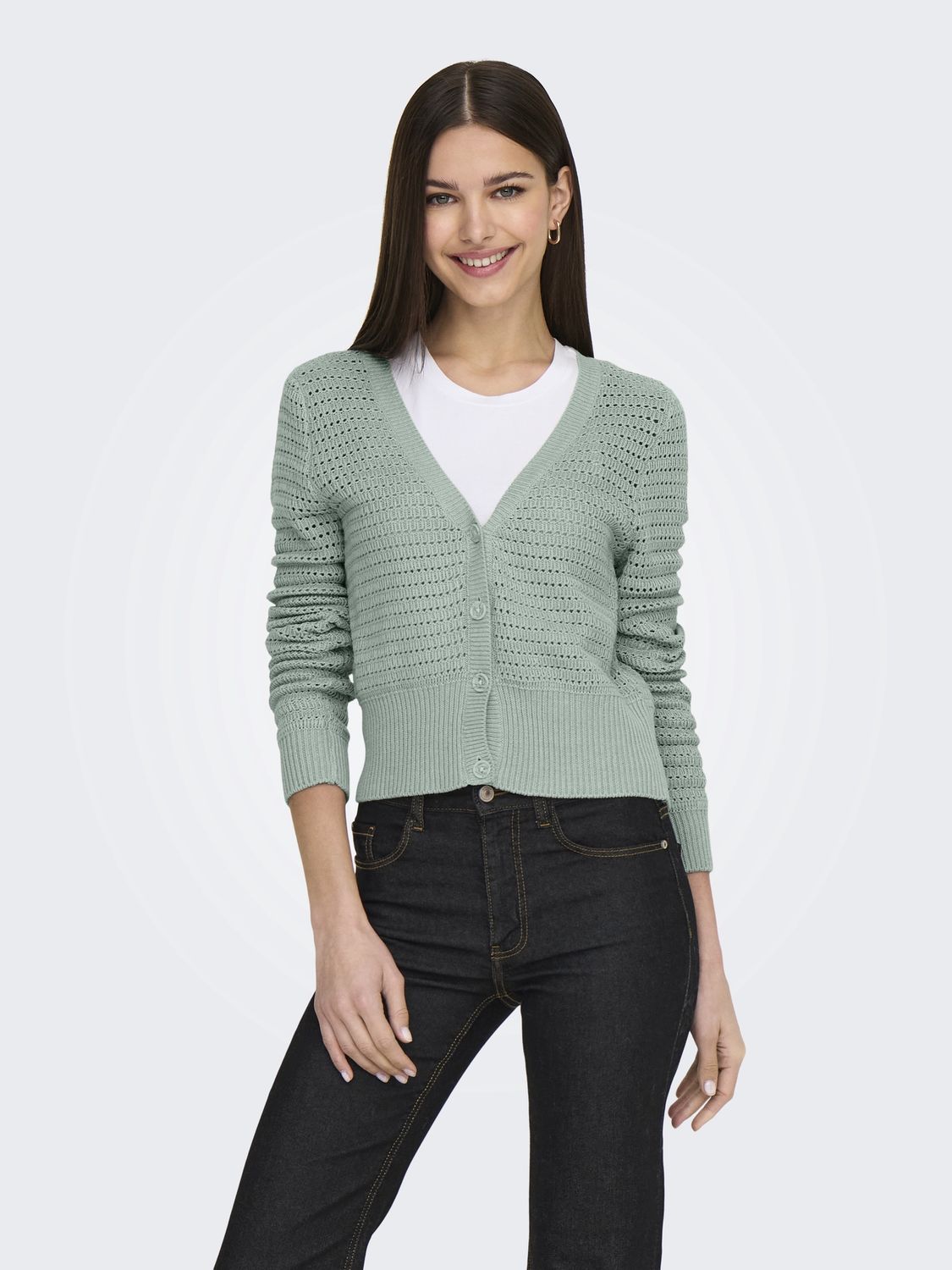 Only Cardigan col V boutons Aqua Gray 15344158