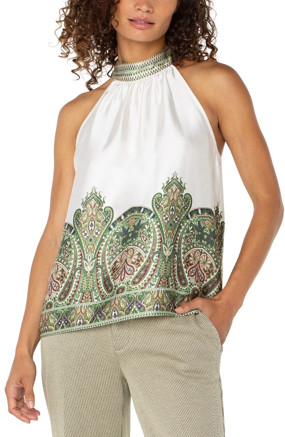 Liverpool Haut Mock Neck Cream-Olive Paisley LM8H38TL35P9