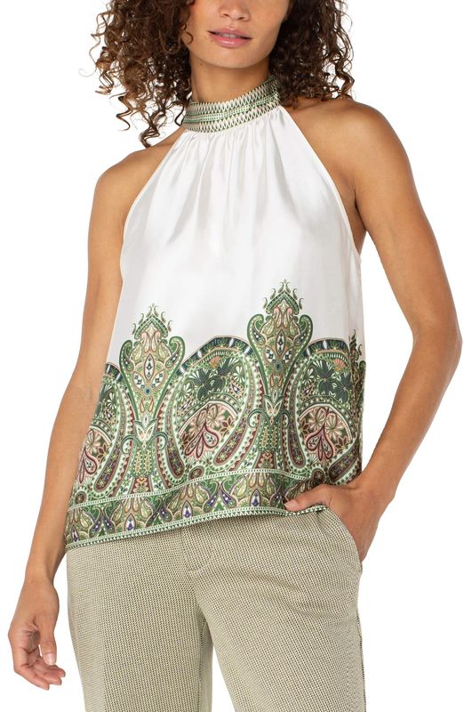 Liverpool Haut Mock Neck Cream-Olive Paisley LM8H38TL35P9