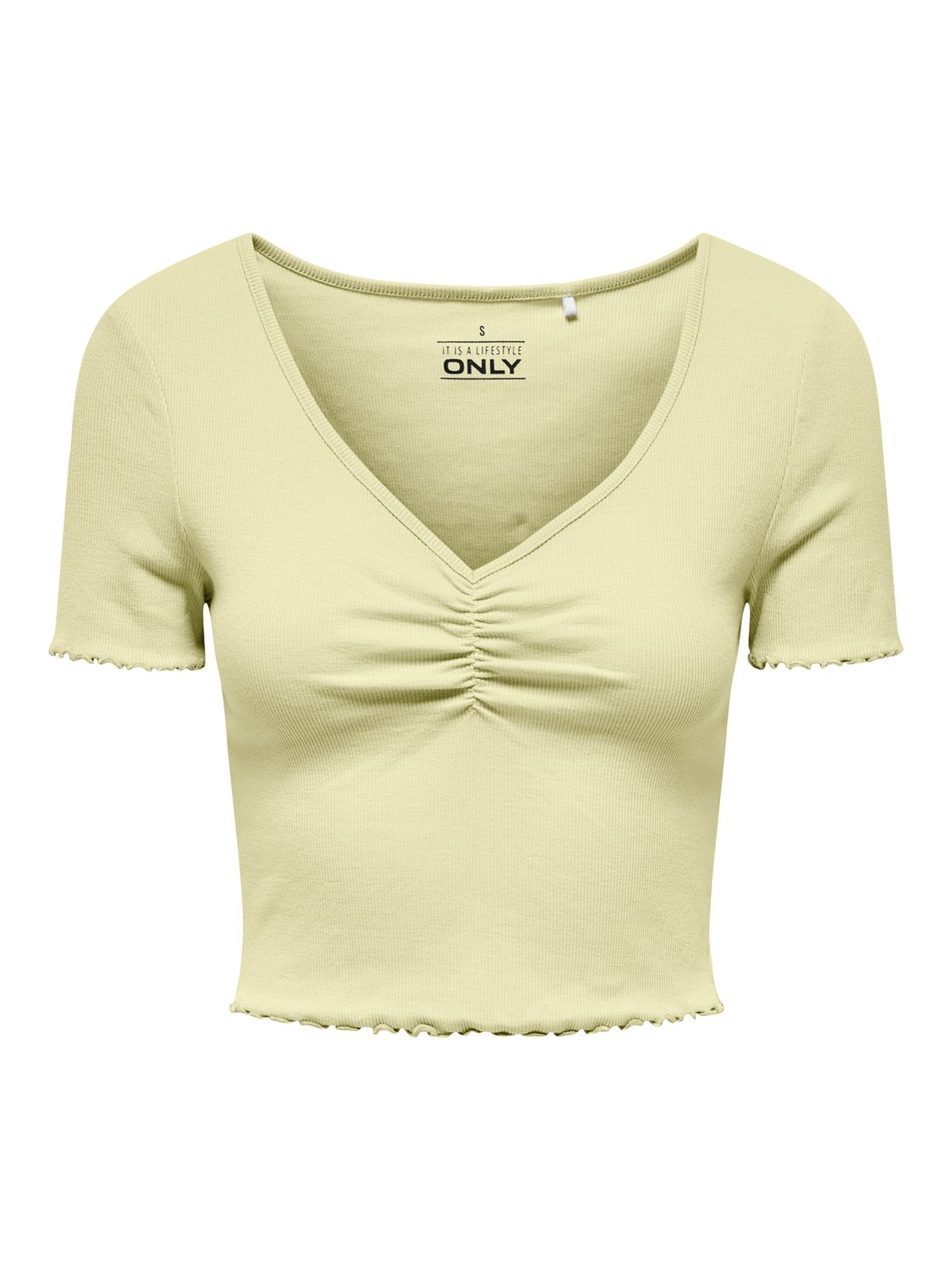 Only T-Shirt court col V avec fronces jaune 15311919