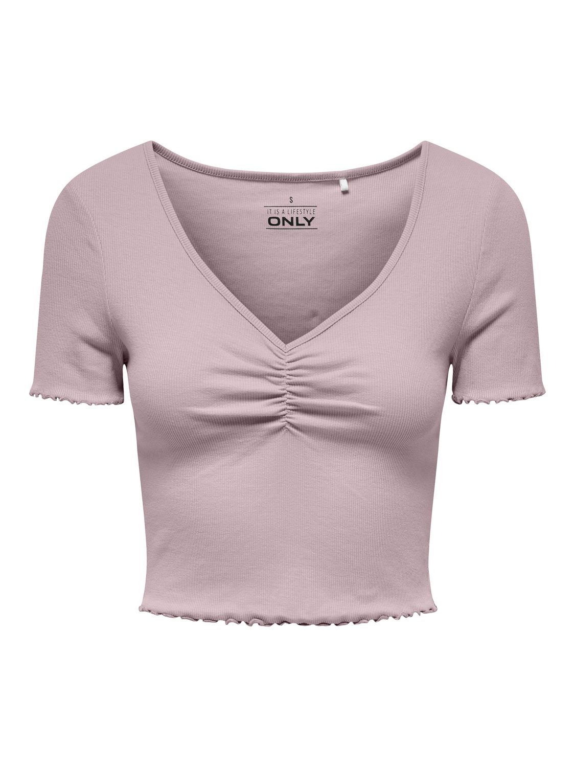 Only T-Shirt court col V avec fronces violet ice 15311919