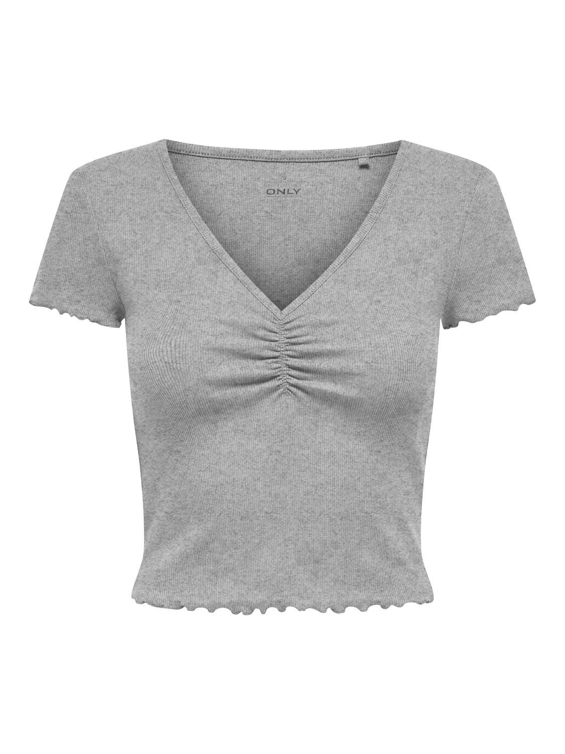 Only T-Shirt court col V avec fronces gris 15311919