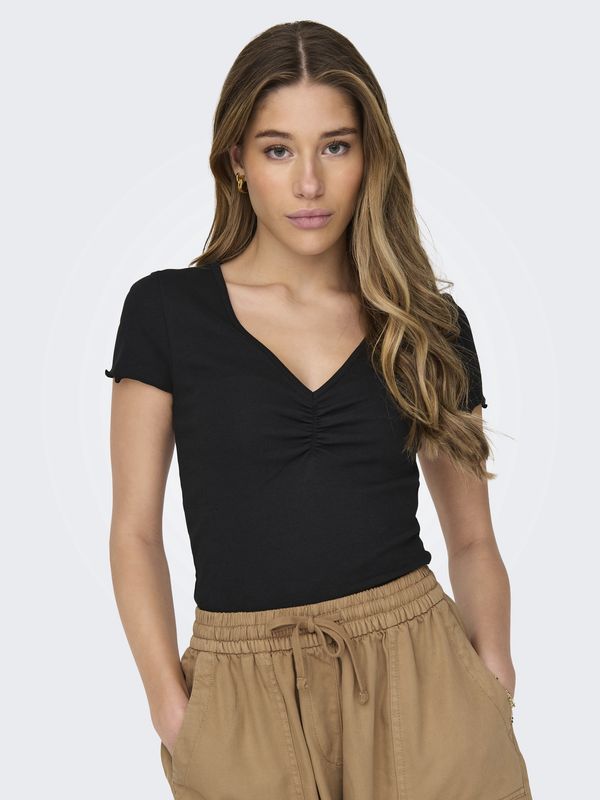Only T-Shirt court col V avec fronces noir 15311919