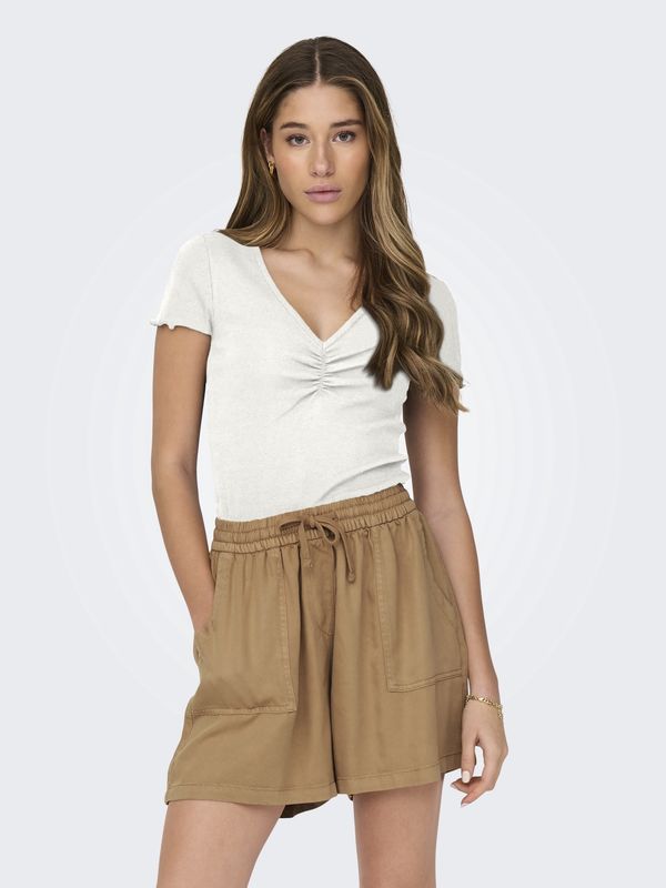 Only T-Shirt court col V avec fronces offwhite 15311919