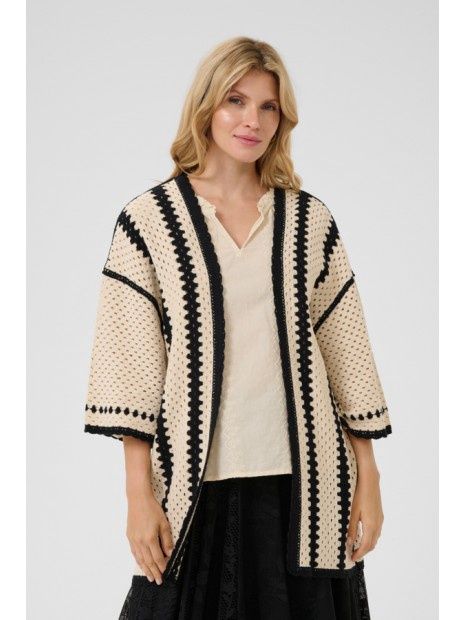 Cream Cardigan crochet crème et noir 10613479