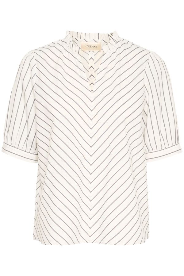 Cream Blouse offwhite rayures noires manches bouffantes 10613323