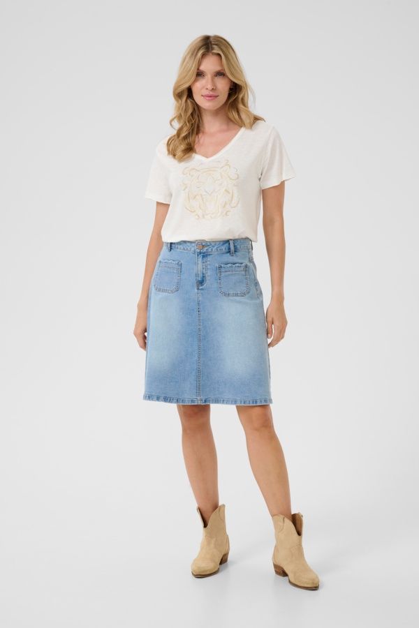 Cream Jupe denim bleu pâle beau détail poches ligne A 10613382