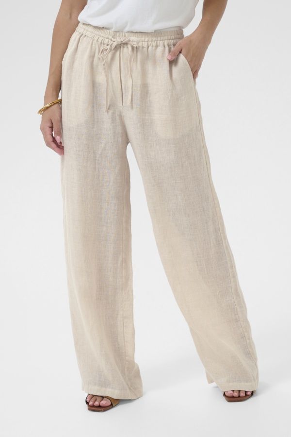 Cream Pantalon lin jambes larges Sand 10611574