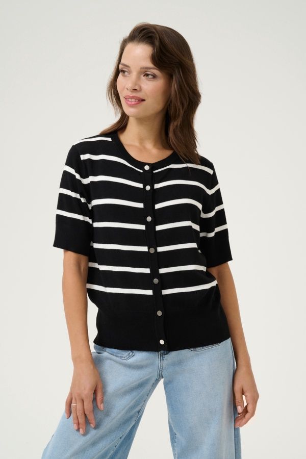 Kaffe Cardigan noir rayures blanches 10509797
