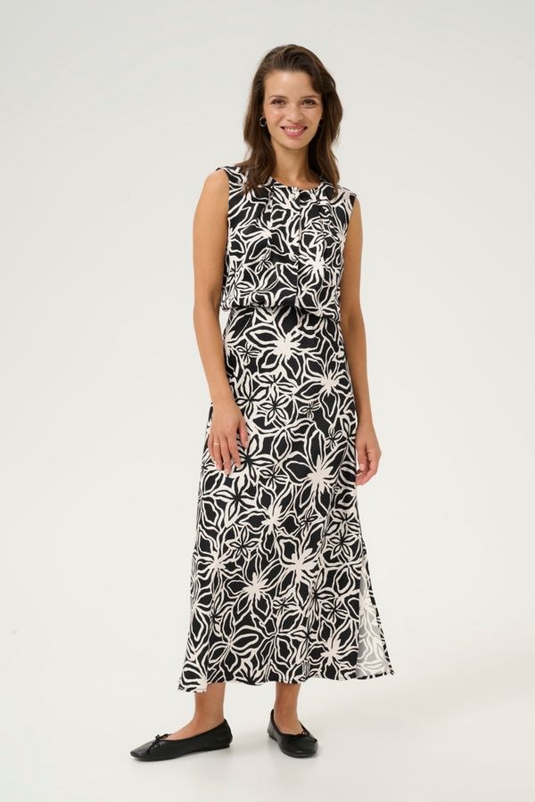 Kaffe Jupe longue imprimée floral noir/offwhite 10509609