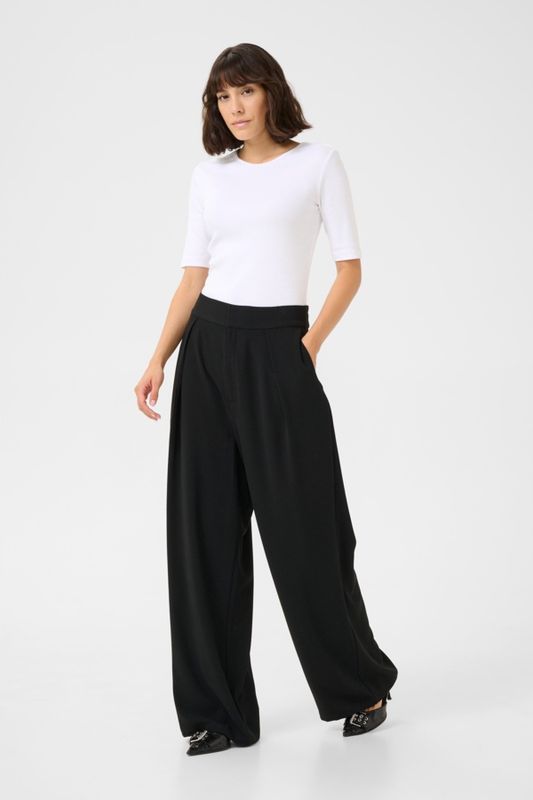 Kaffe Pantalon noir wide leg taille haute 10509584