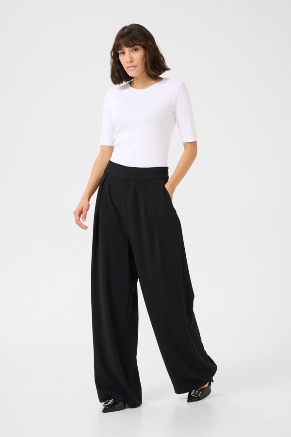 Kaffe Pantalon noir wide leg taille haute 10509584