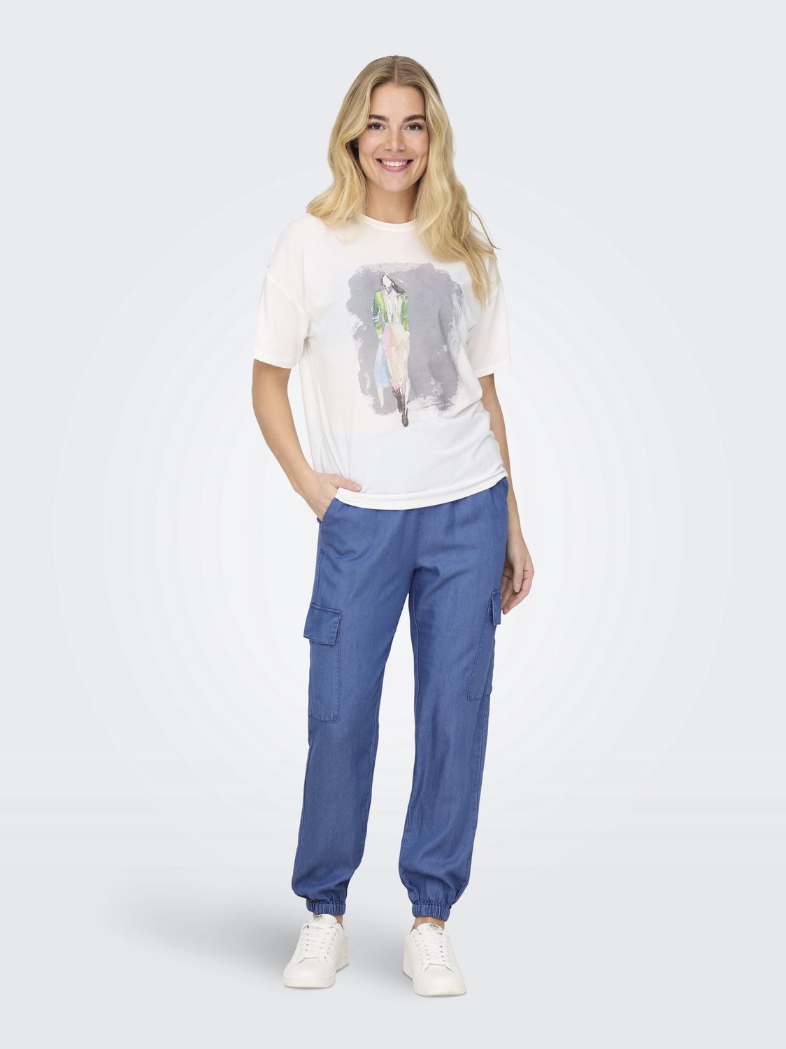 Only Pantalon tencel bleu moyen 15338316