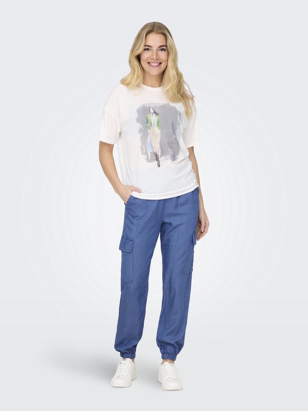 Only Pantalon tencel bleu moyen 15338316