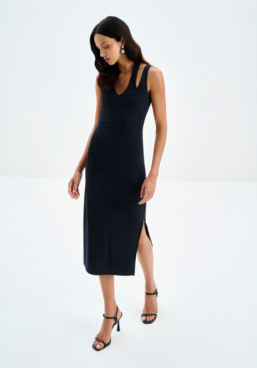 Lezalez Robe noire ouverture épaules 6905L