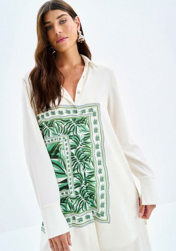 Lezalez Blouse longue imprimé feuillage à l&#39;avant 9344L