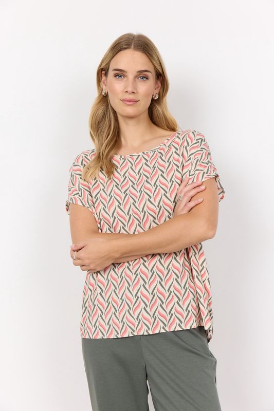 Soya Concept Blouse manches courtes motif rose/kaki 41061