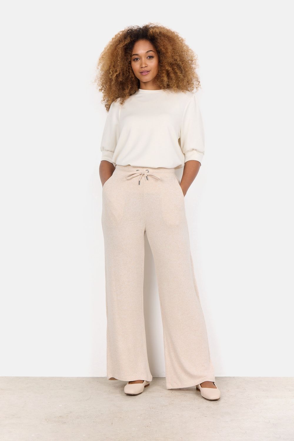 Soya Concept Pantalon cream melange jambes larges 25388