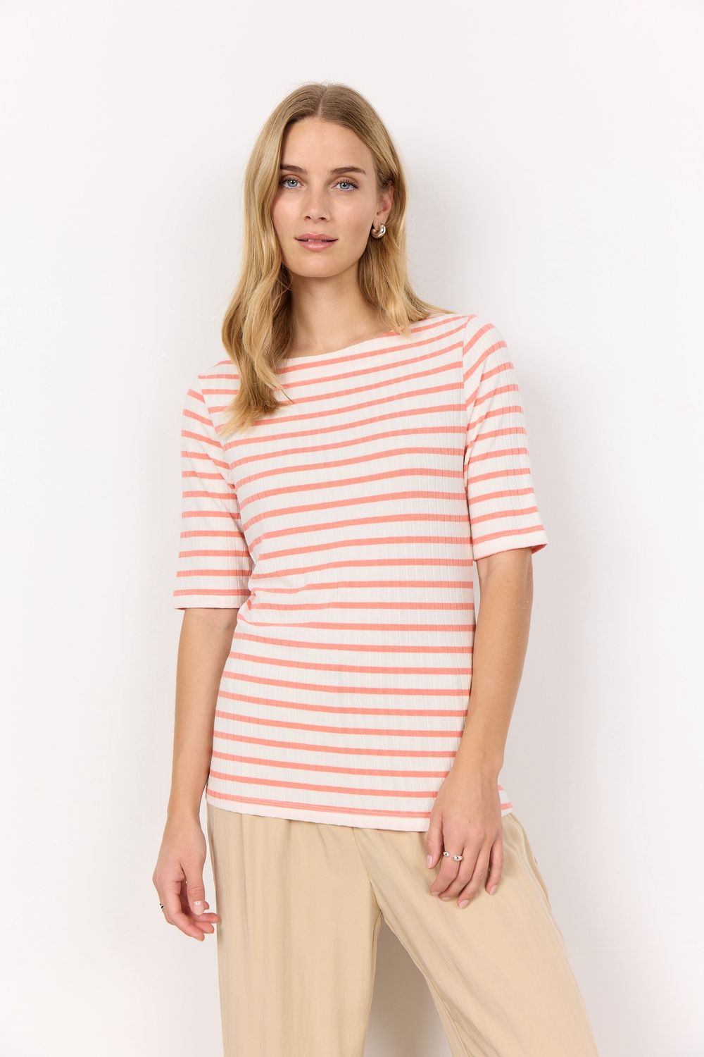 Soya Concept Chandail manches 3/4 rayures corail 26925