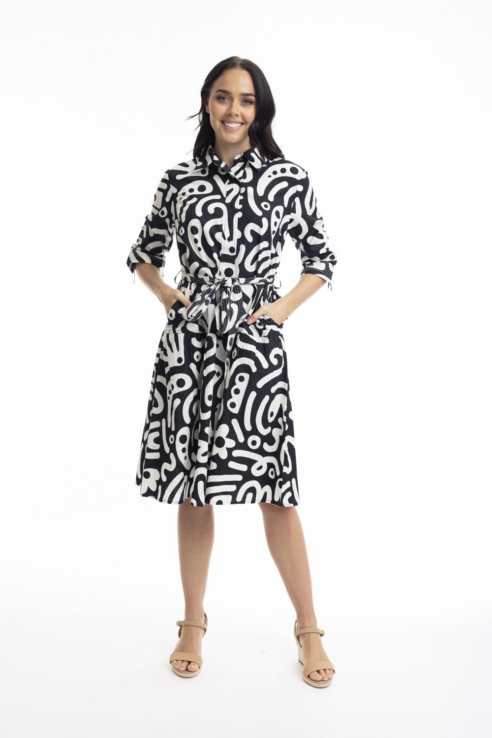 Orientique Robe imprimé noir et blanc en coton 40078
