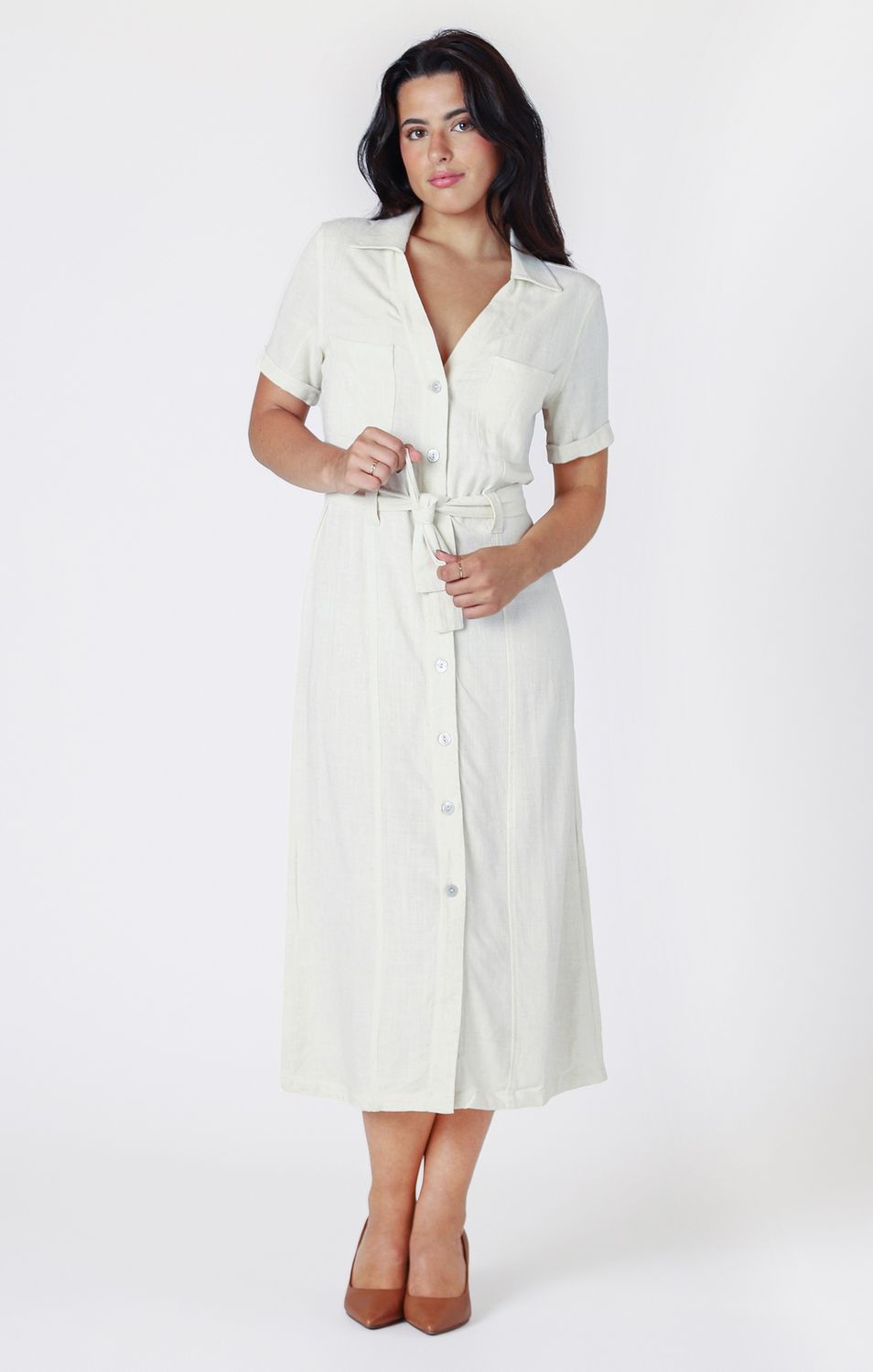 Room 34 Robe lin crème boutonnée 2522613