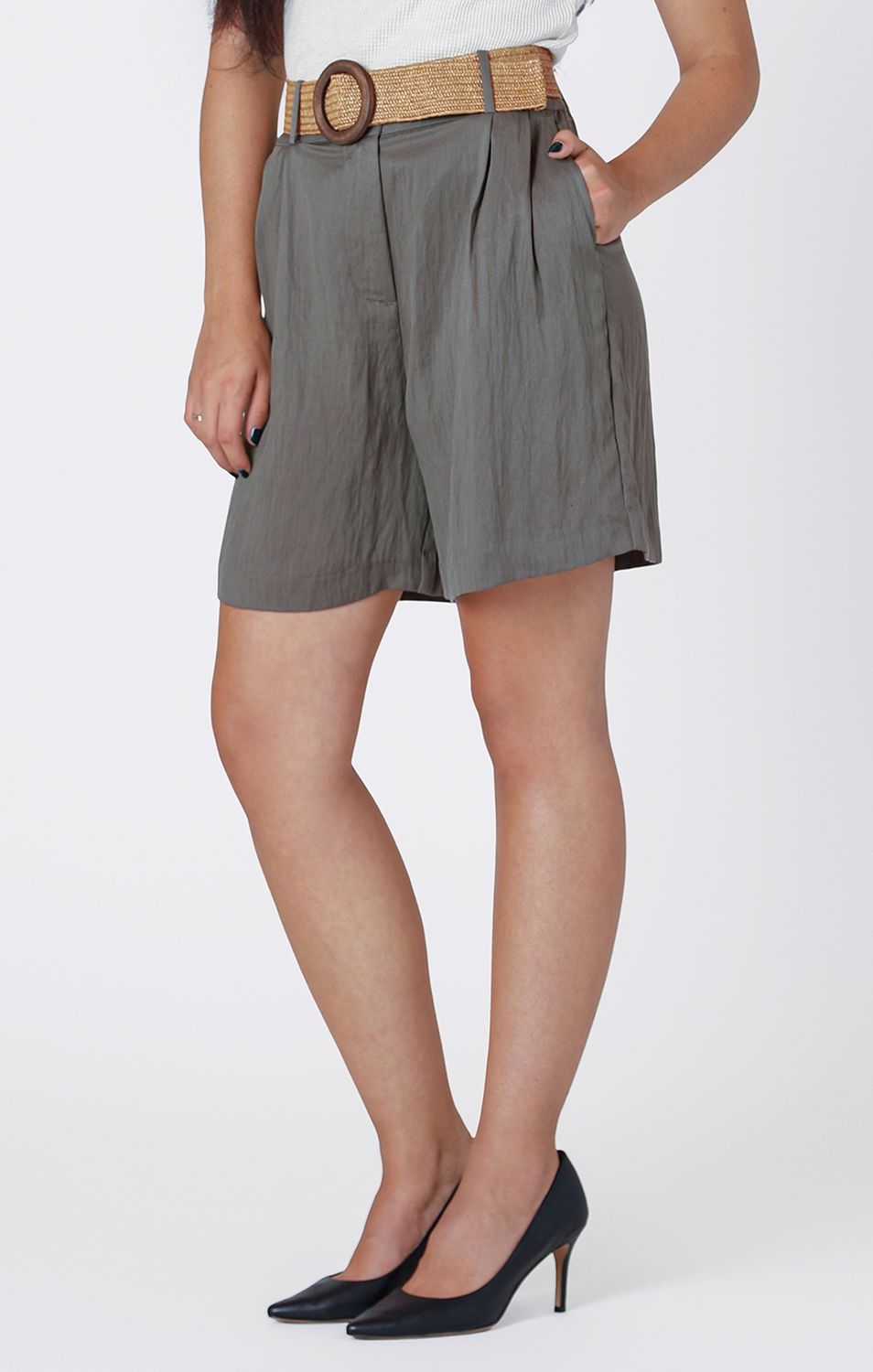 Room 34 Short taille haute avec plis Olive 2522762