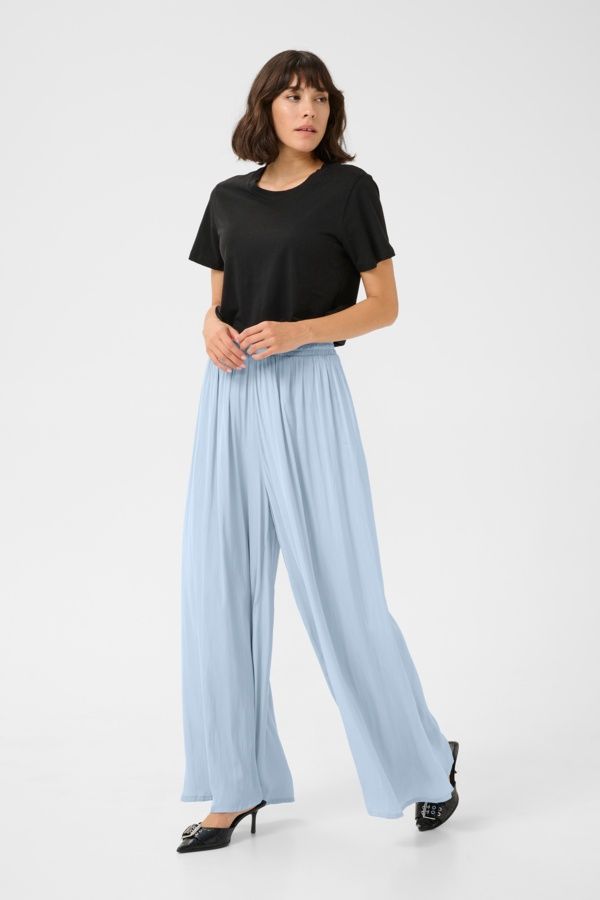 Kaffe Pantalon palazzo très fluide et larges bleu soft chambray 10508761