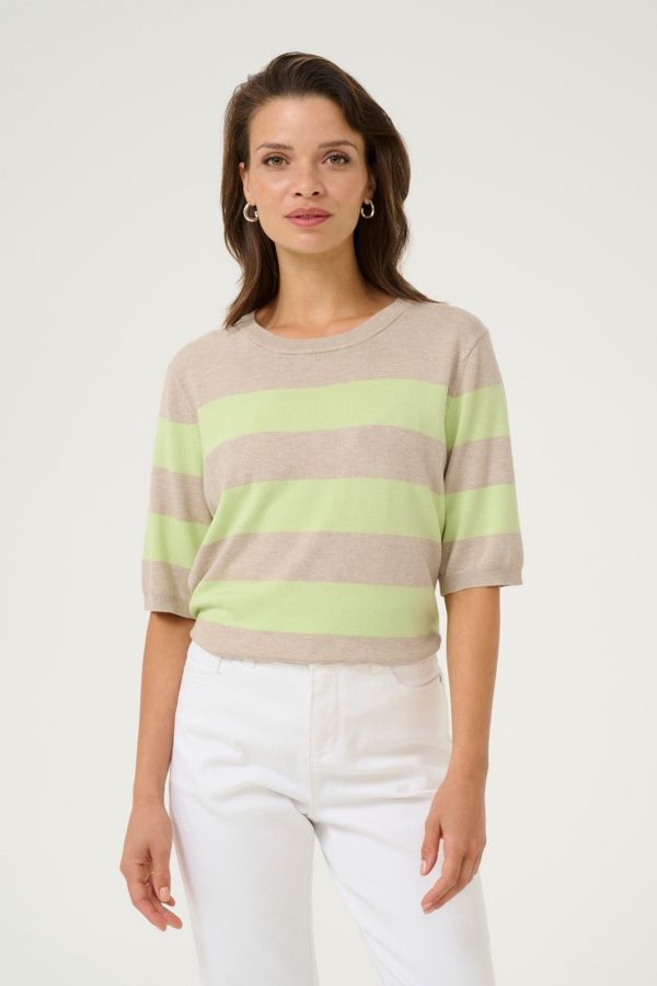 Kaffe Chandail rayures vert laitue et beige 10508410