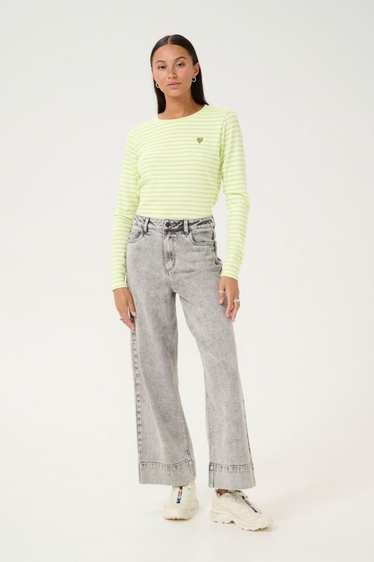 Kaffe Chandail rayures vert laitue avec coeur 10502821