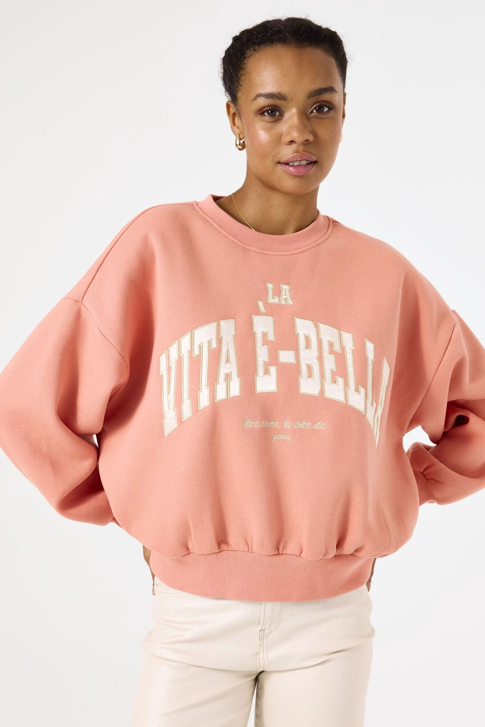 Garcia Chandail crewneck écritures avant Peach Sorbet B50062