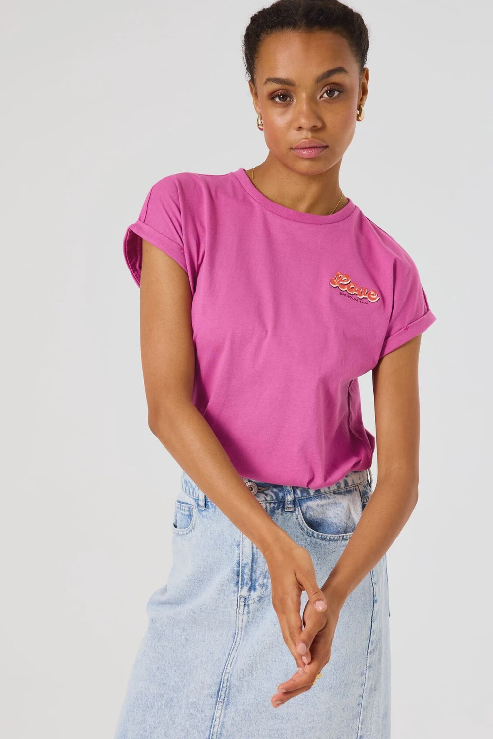 Garcia T-Shirt col rond Mauve écritures LOVE C50207
