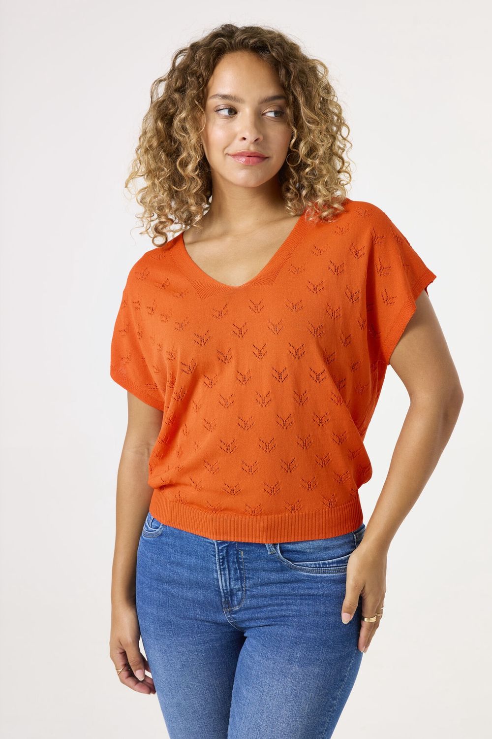 Garcia Chandail tricot léger pointelle Tangerine Red C50243
