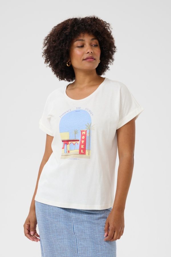 Cream T-Shirt imprimé blue yellow Motel 10613487